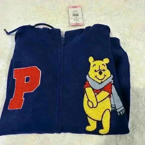 Disney Winnie The Pooh Embroidered Jacket New Sz S Blue Full‎ Zip Piglet Eeyore - Picture 1 of 5